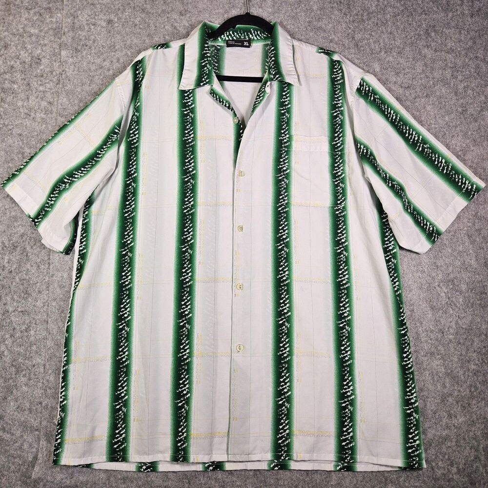 Southpole Mens White Green Stripe Bowler Button Up Shirt Casual Urban Size XL‎